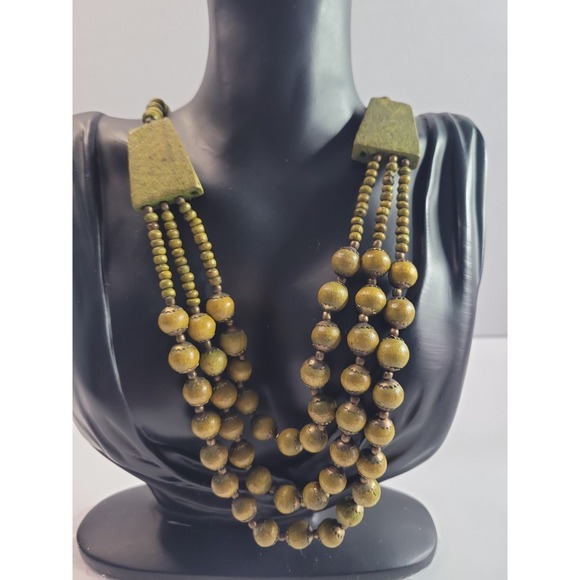 Jewelry - Green Multi Strand Beaded Necklace Olive Statement Boho Tribal Style Jewelry